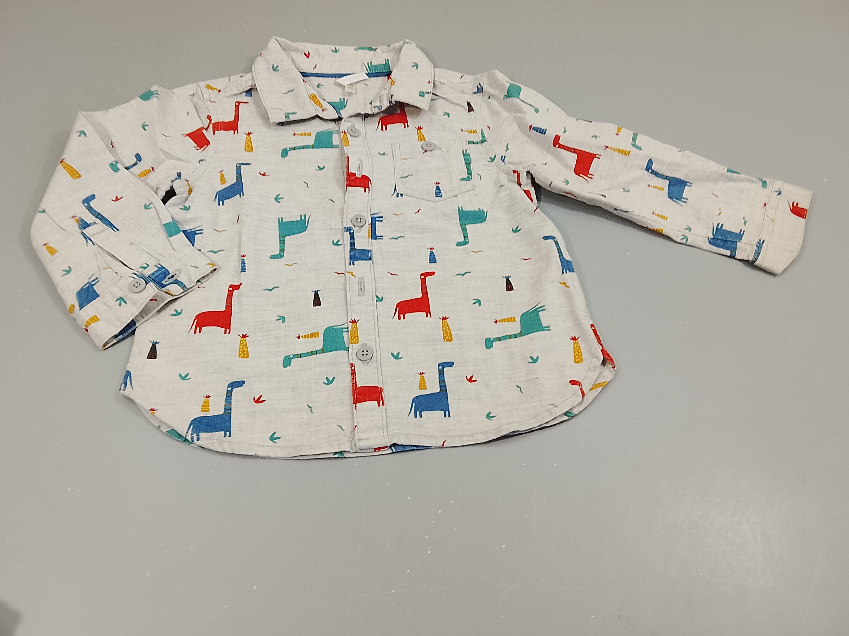 Chemise m.l gris chiné,motifs dinosaures