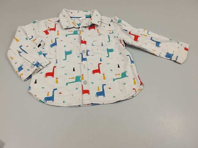 Chemise m.l gris chiné,motifs dinosaures, moins cher chez Petit Kiwi