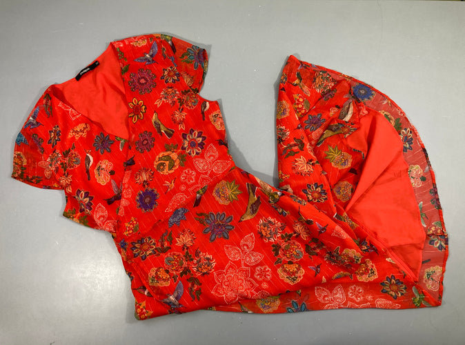 Robe croisée orange irisée fleurs oiseaux, moins cher chez Petit Kiwi