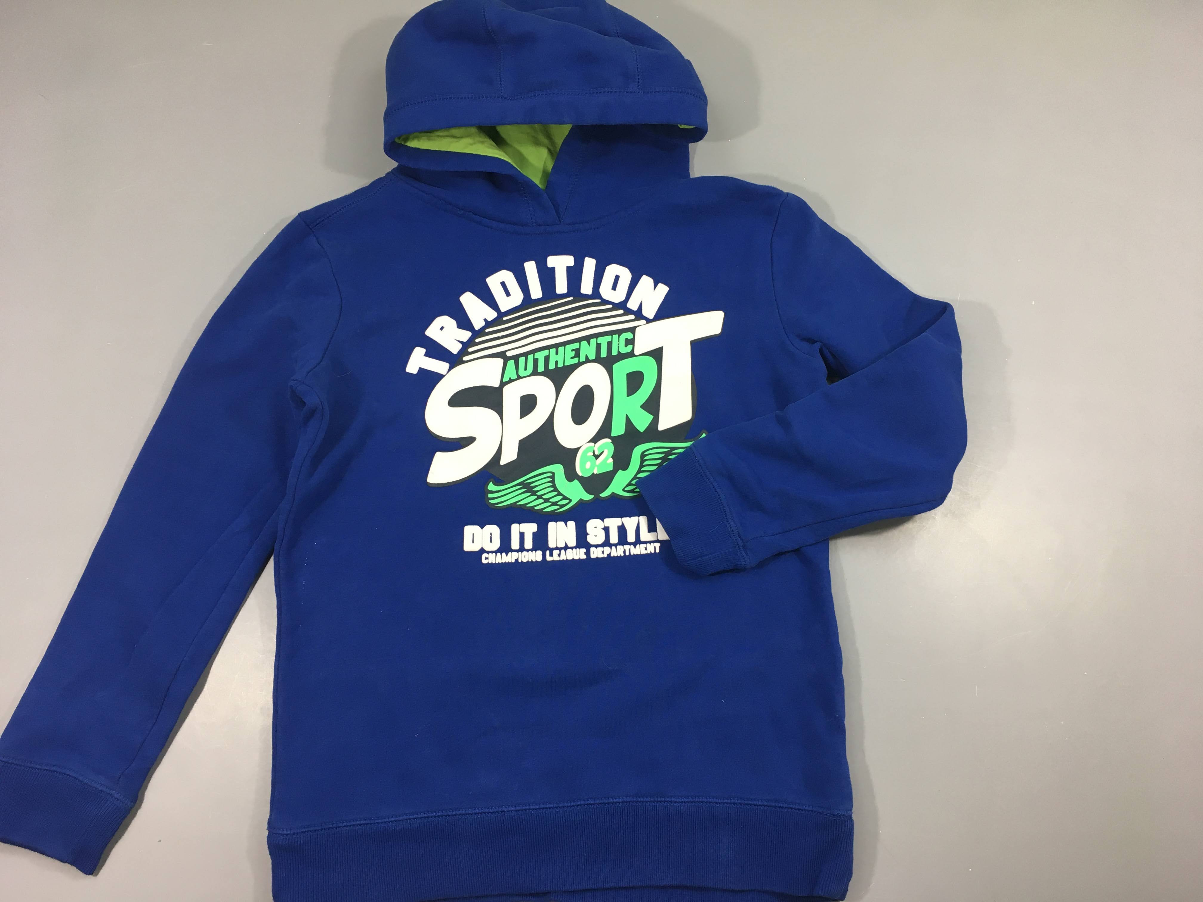 Sweat à capuche bleu tradition sport -Quelques fines taches blanchees