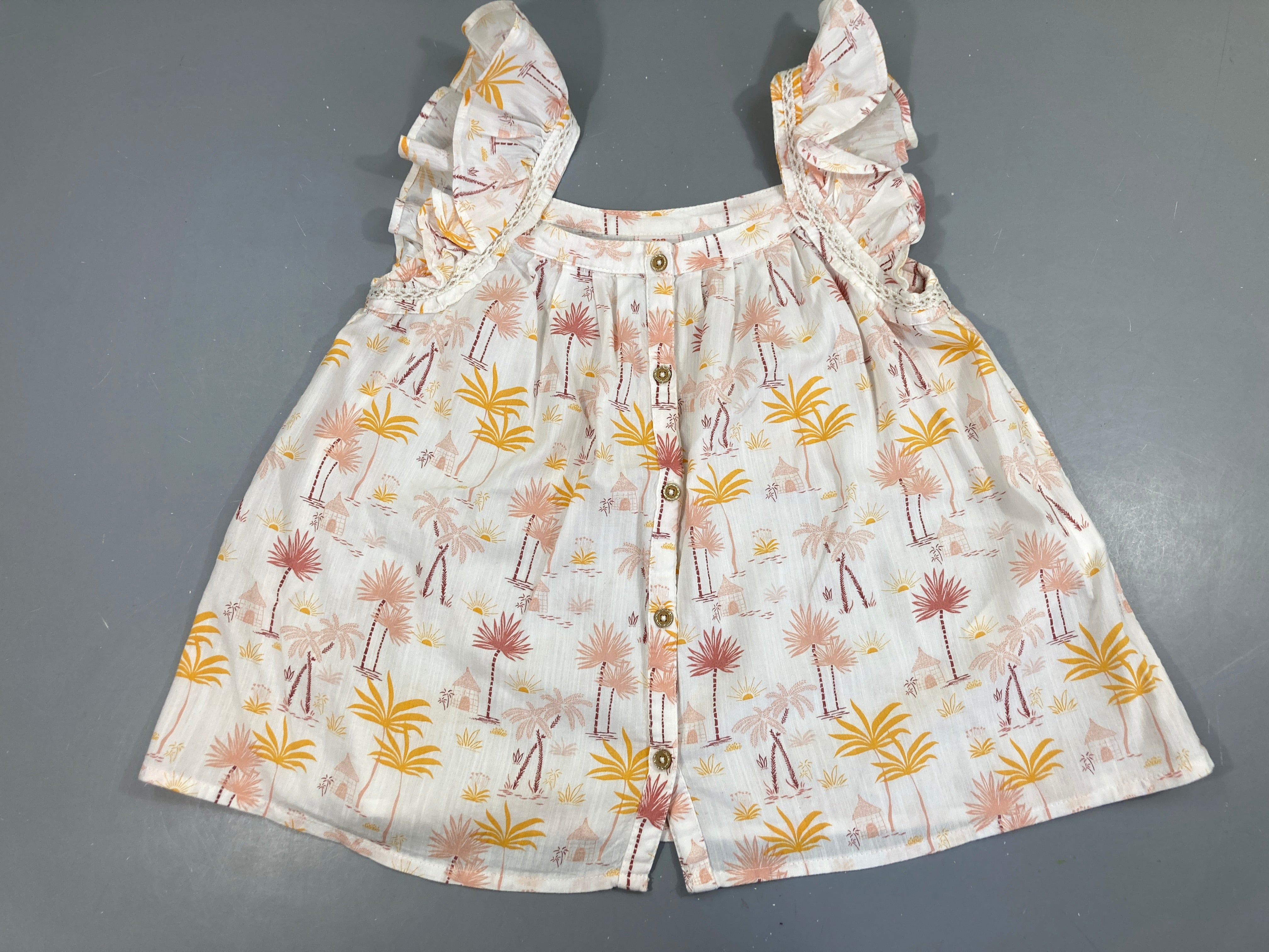 Blouse s.m écru feuilklage moutarde-rosé