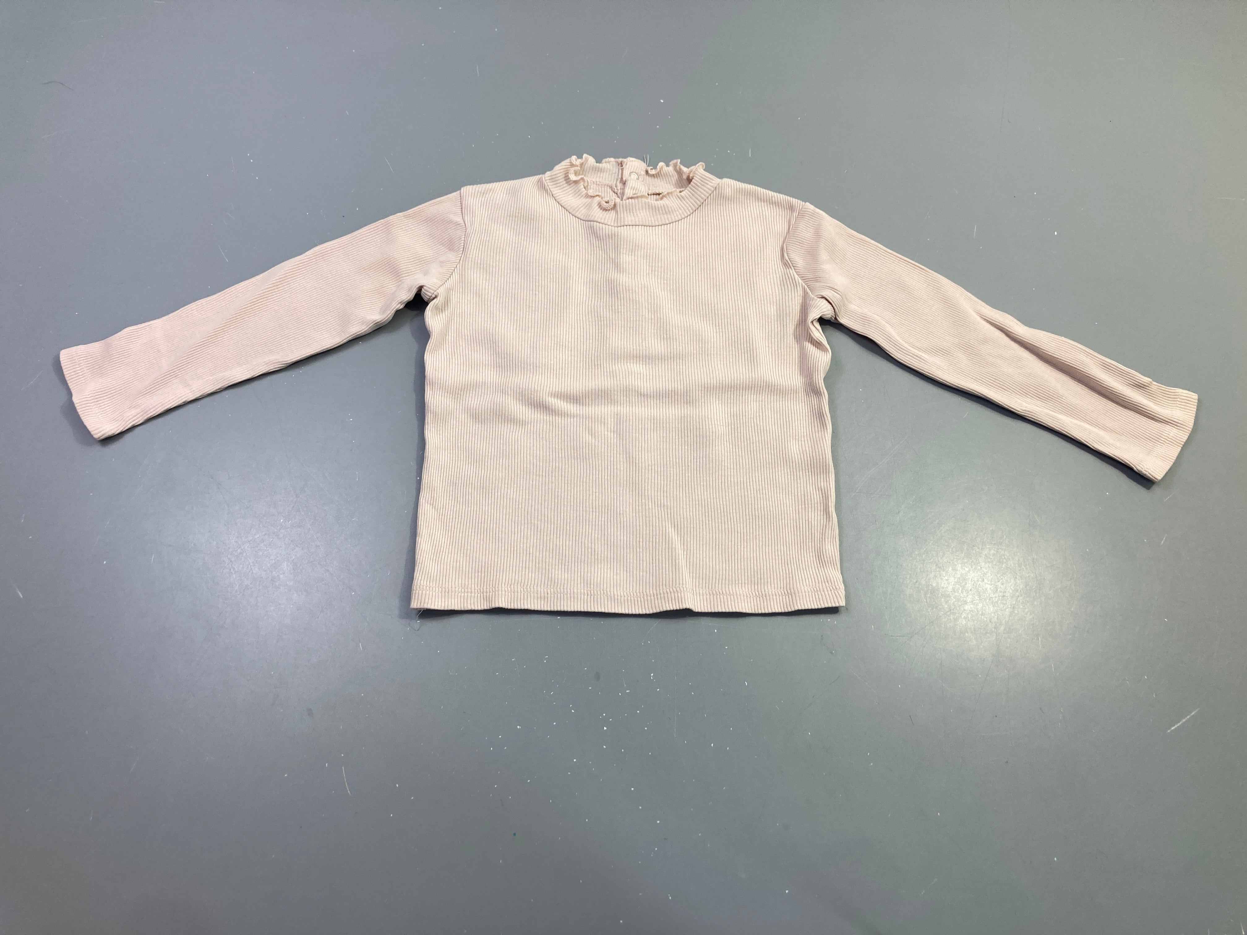 T-shirt m.l rose côtelé col montant