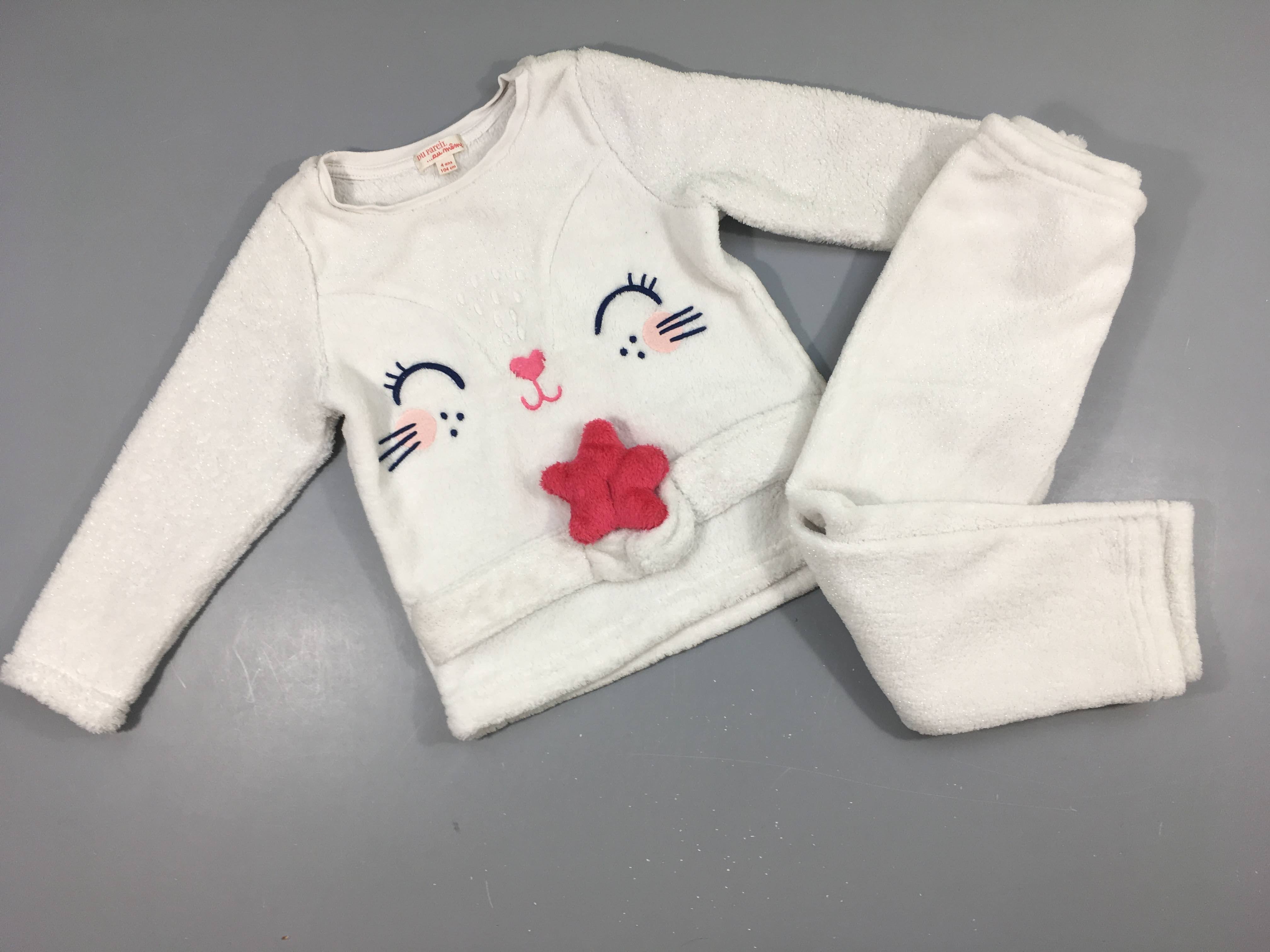 Pyjama 2pcs velours blanc animal irisé rose