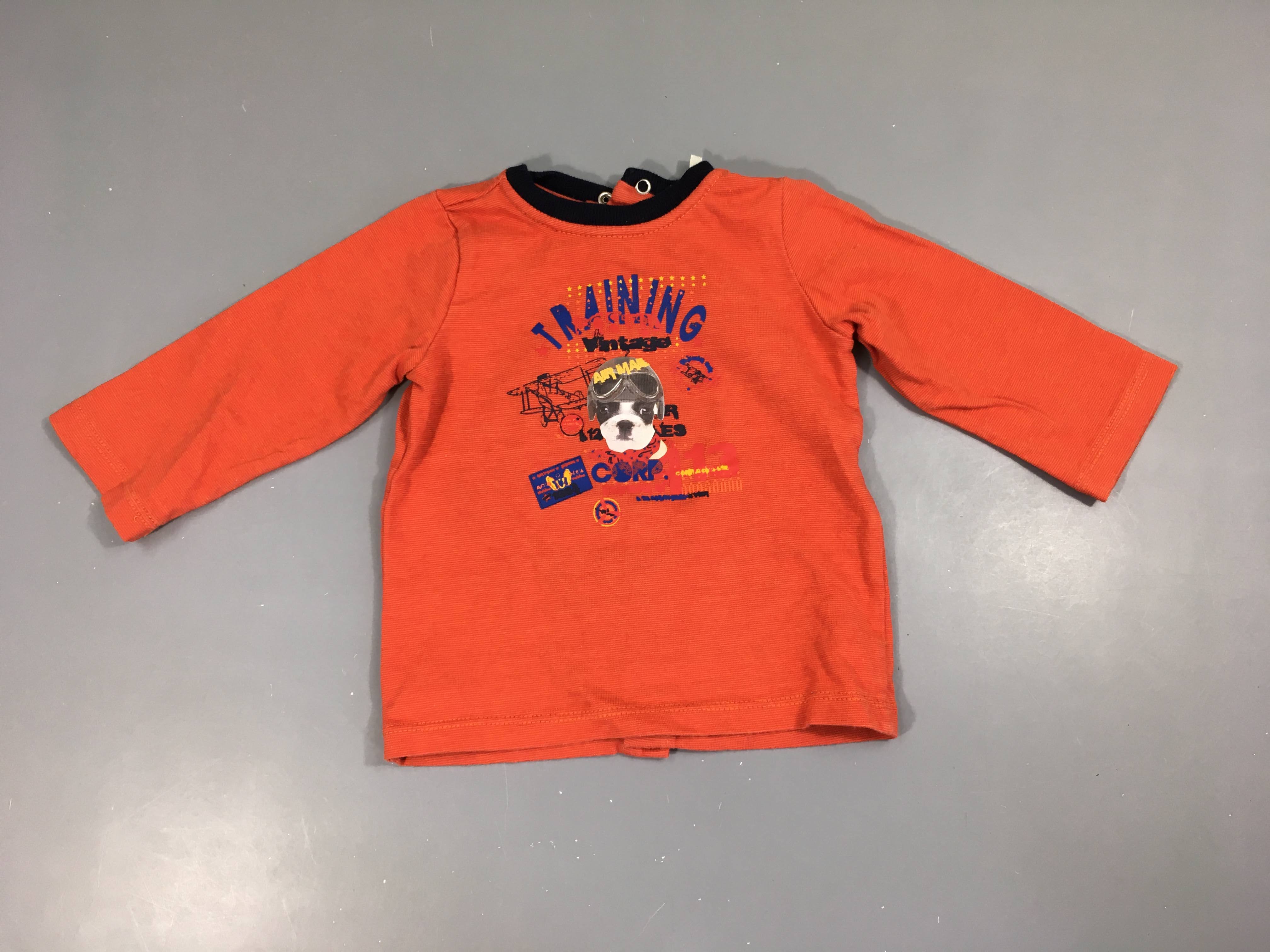 T-shirt m.l orange rayé Training, légèrement bouloché