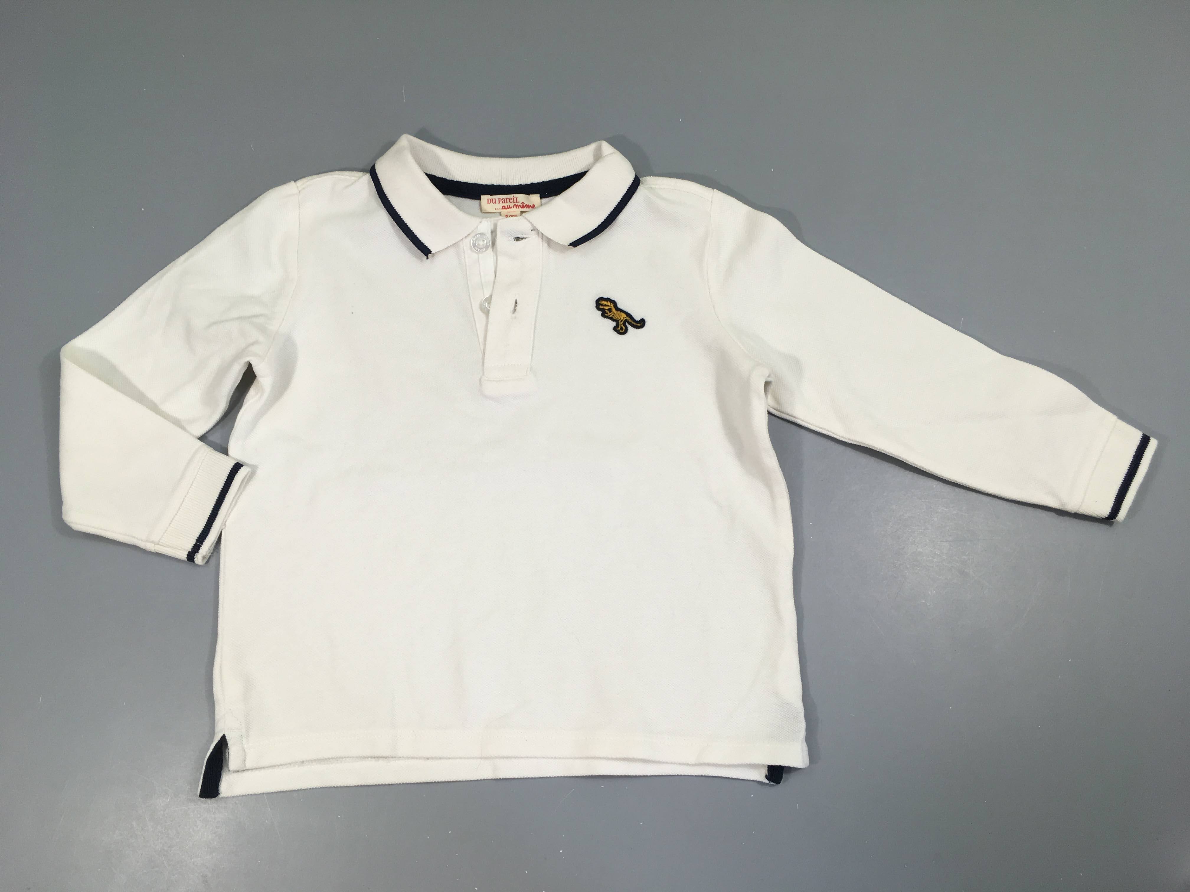 Polo m.l écru/bleu marine dino