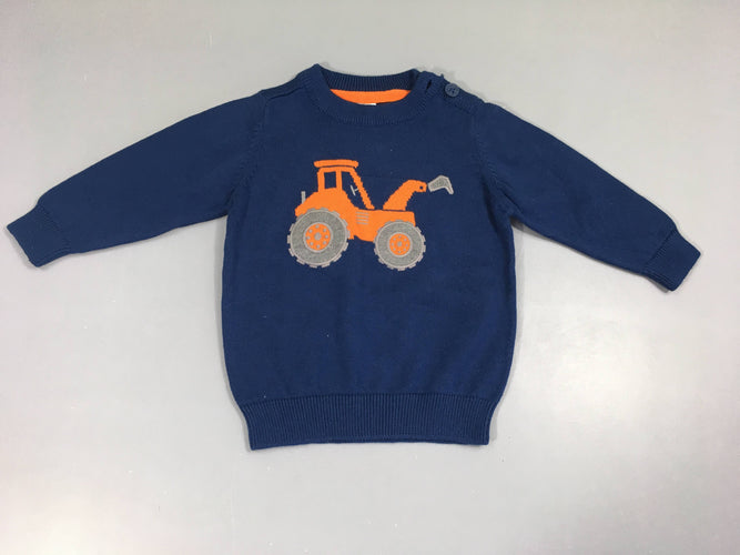 Pull bleu foncé tracteur, moins cher chez Petit Kiwi