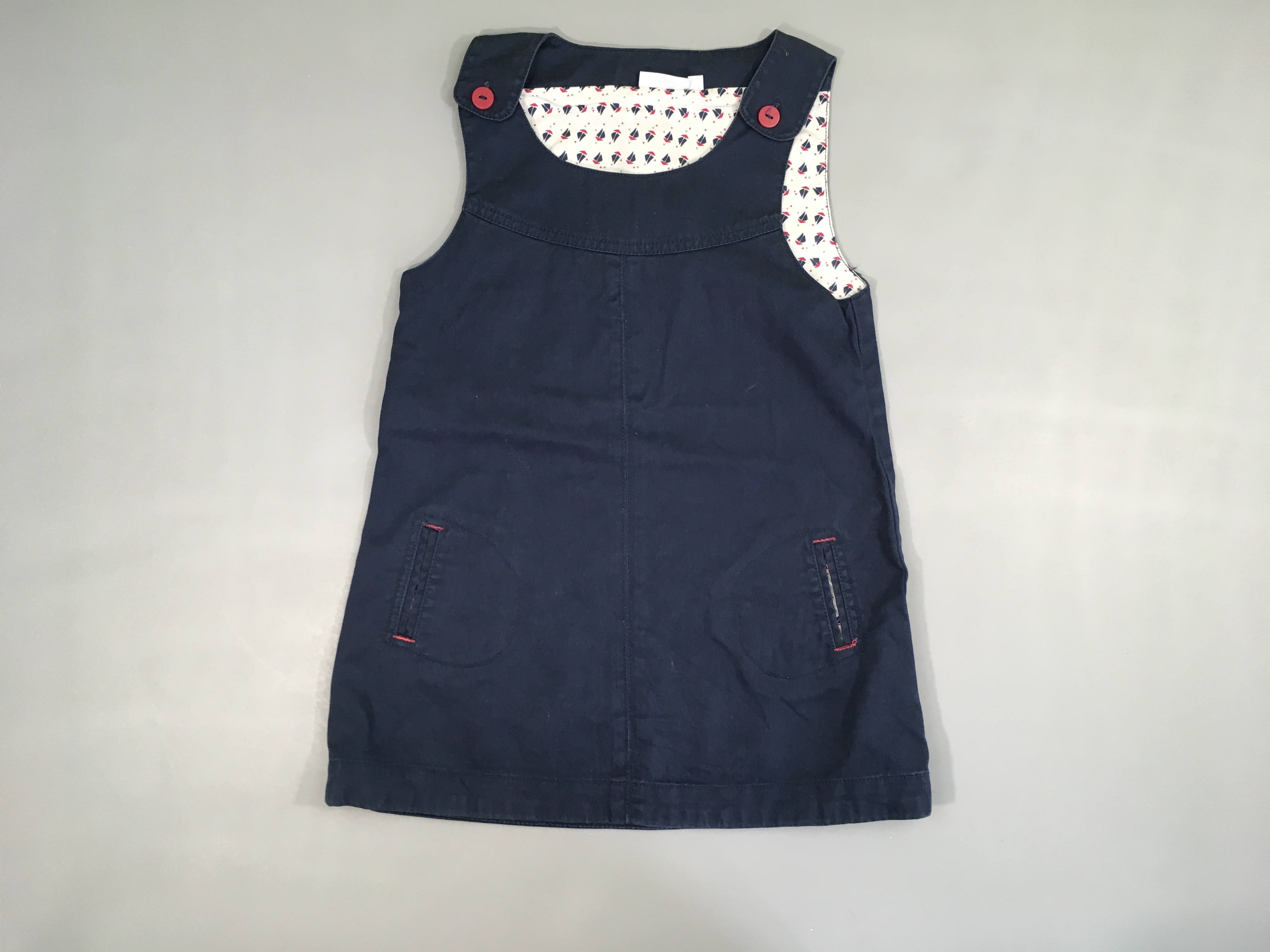 Robe salopette bleu foncé boutons roses