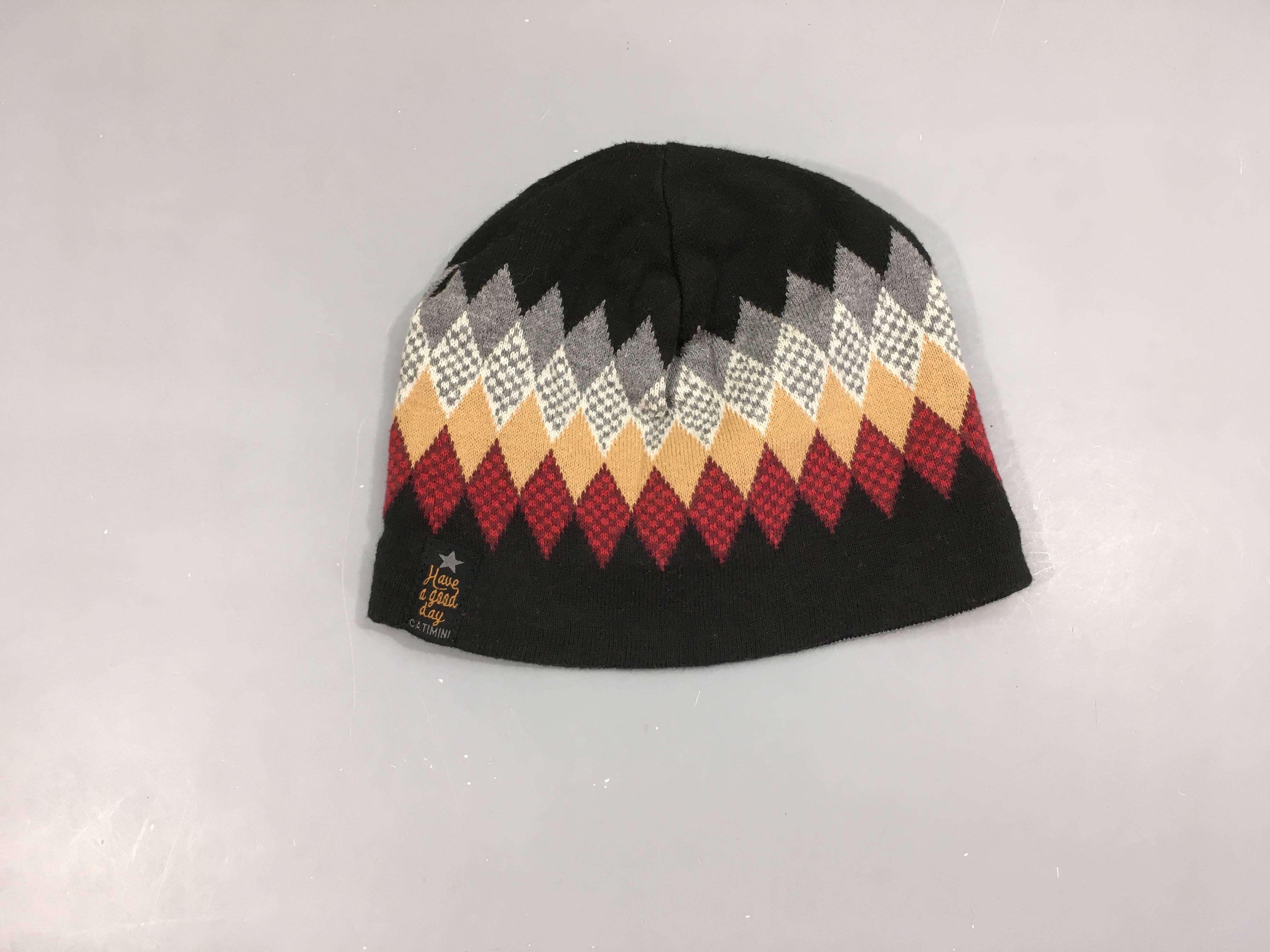 Bonnet réversible noir losanges / gris masque