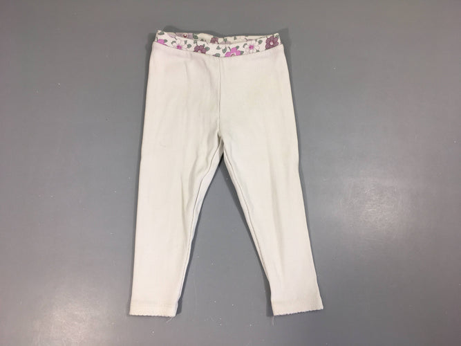 Legging côtes blanc fleurs, moins cher chez Petit Kiwi