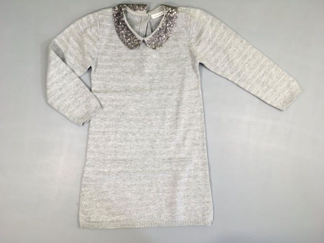 Robe pull ml grise fil métalisé col claudine sequins, moins cher chez Petit Kiwi