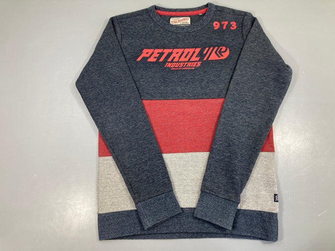 Sweat bleu-rouge-gris Petrol Légèrement bouloché, moins cher chez Petit Kiwi