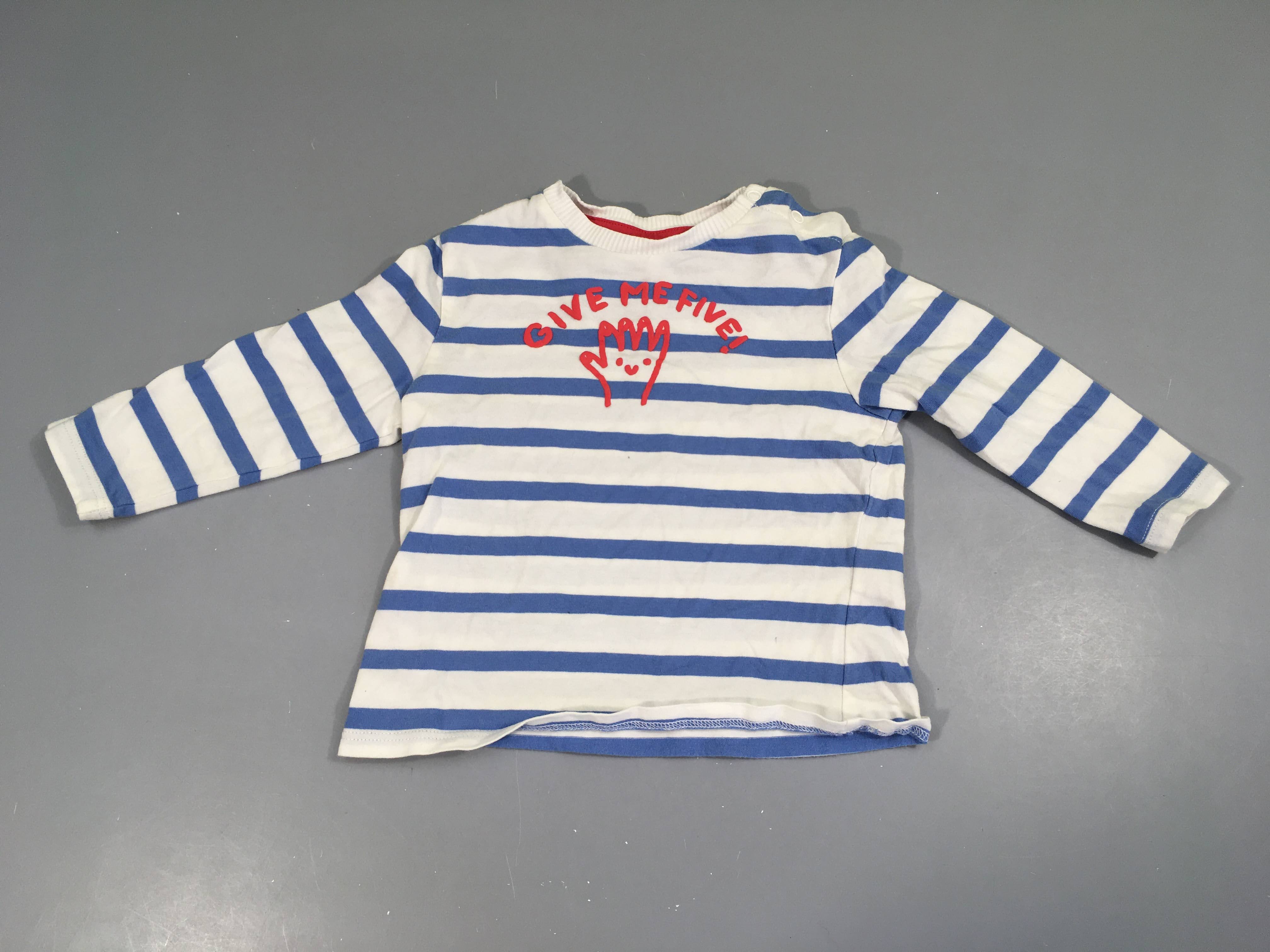 T-shirt m.l blanc rayé bleu Give me five!