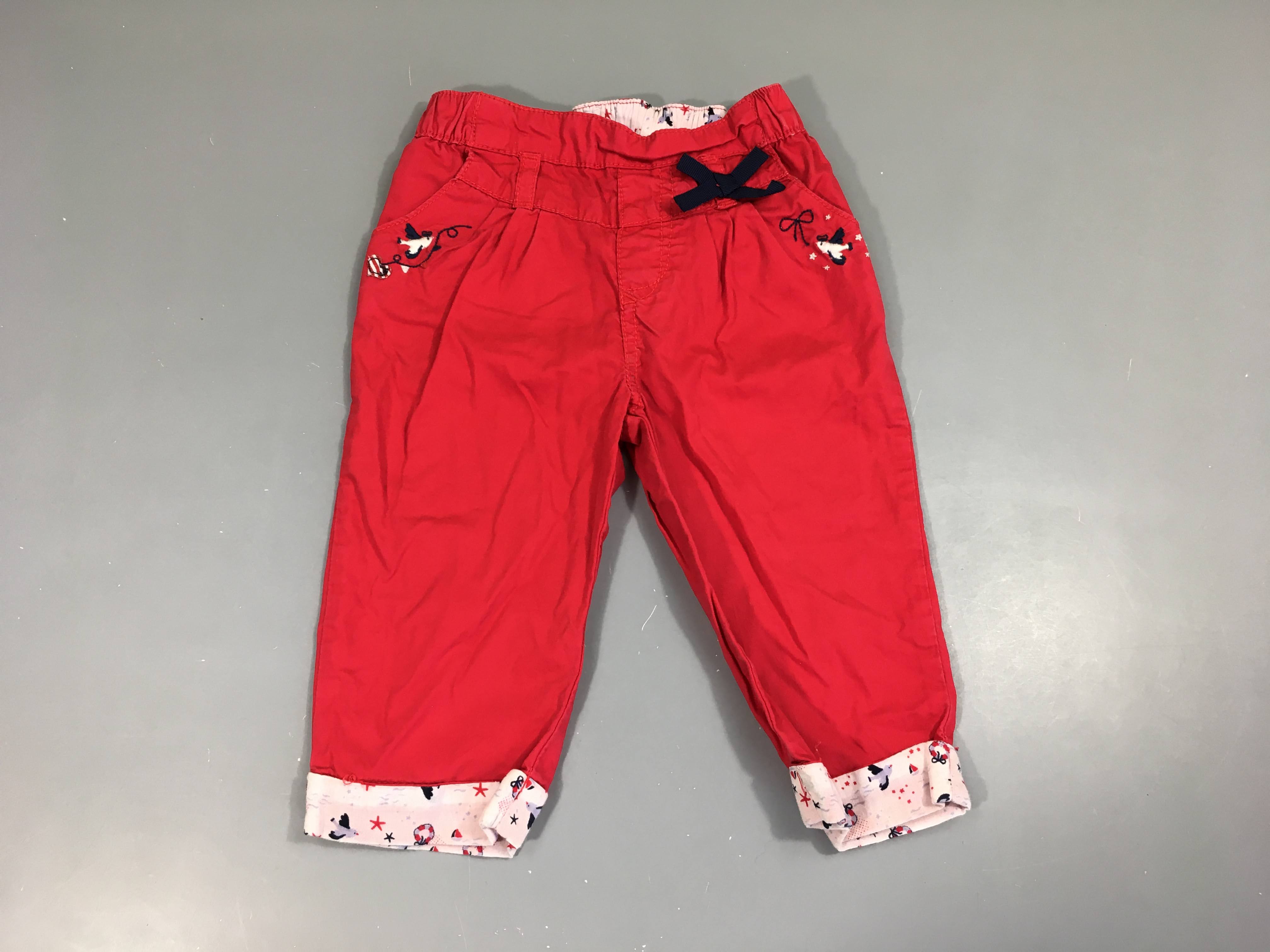 Pantalon à revers rouges oiseaux brodés