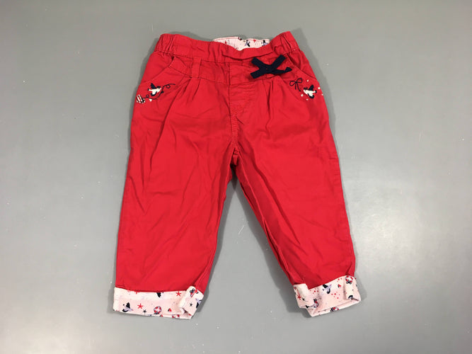 Pantalon à revers rouges oiseaux brodés, moins cher chez Petit Kiwi
