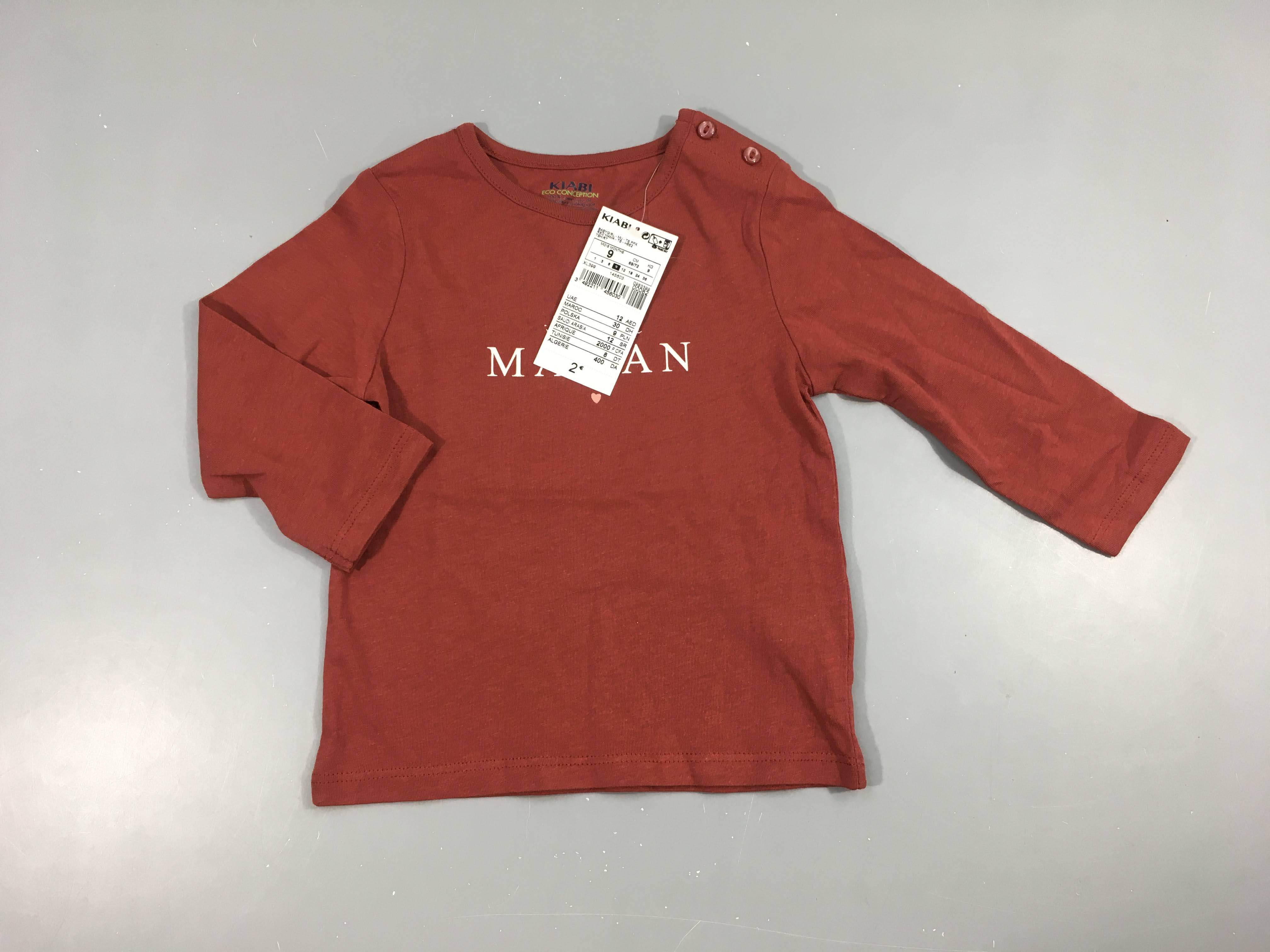 NEUF T-shirt m.l brique je t'aime maman