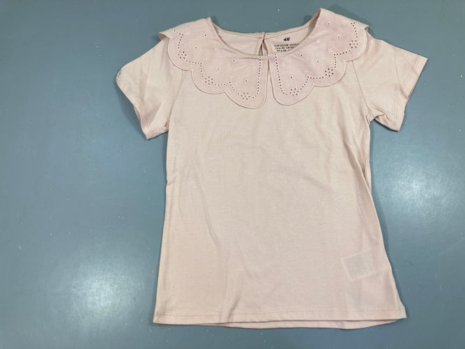 T-shirt m.c rose pâle col dentelle, moins cher chez Petit Kiwi