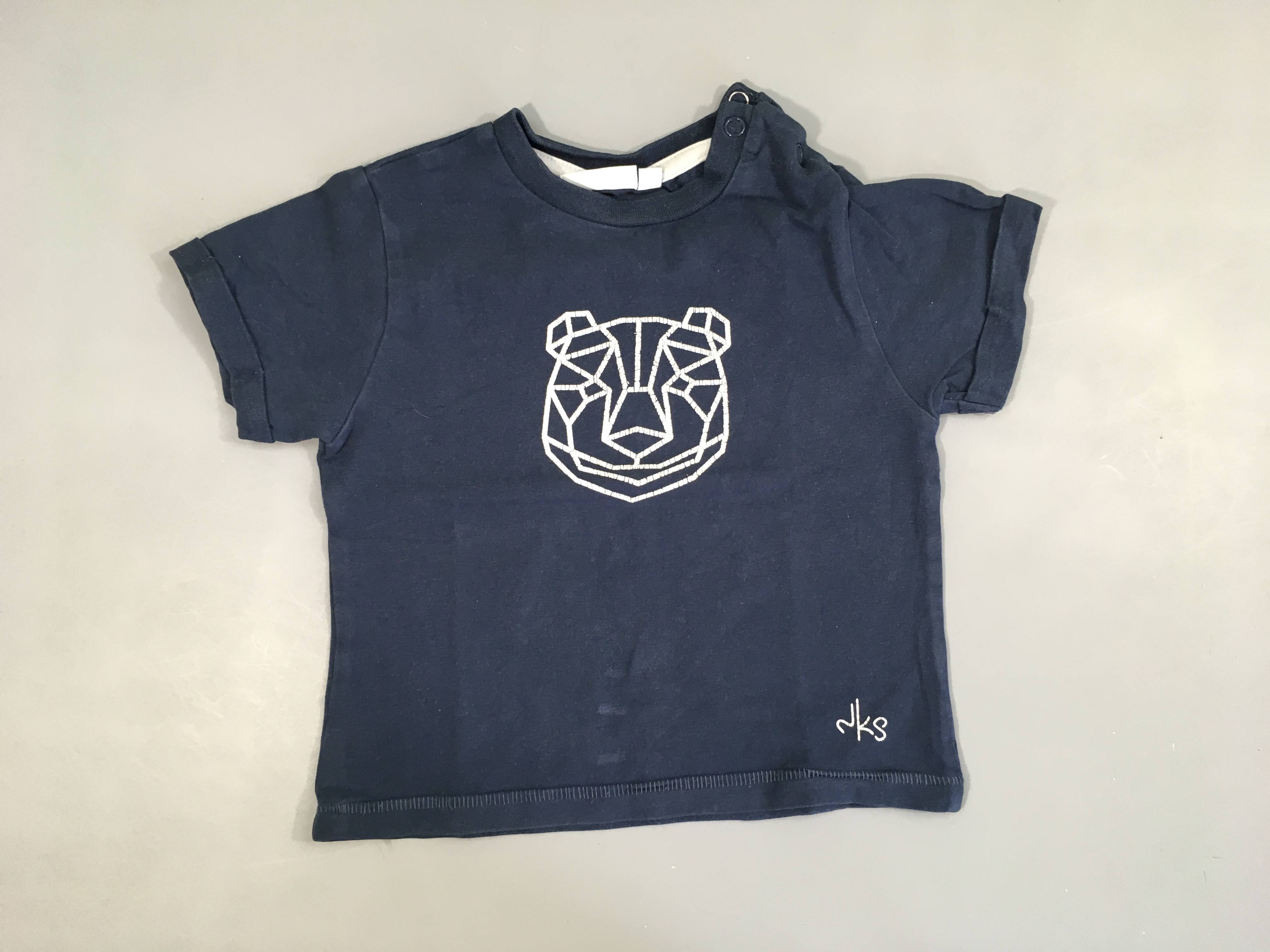 T-shirt m.c bleu foncé tête ours géométrique