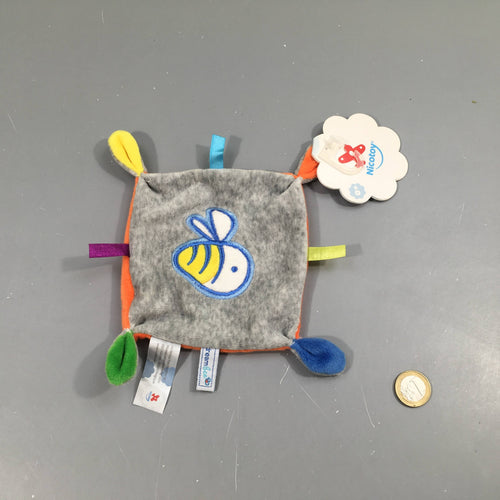 NEUF petit doudou plat velours multicolore abeille, moins cher chez Petit Kiwi