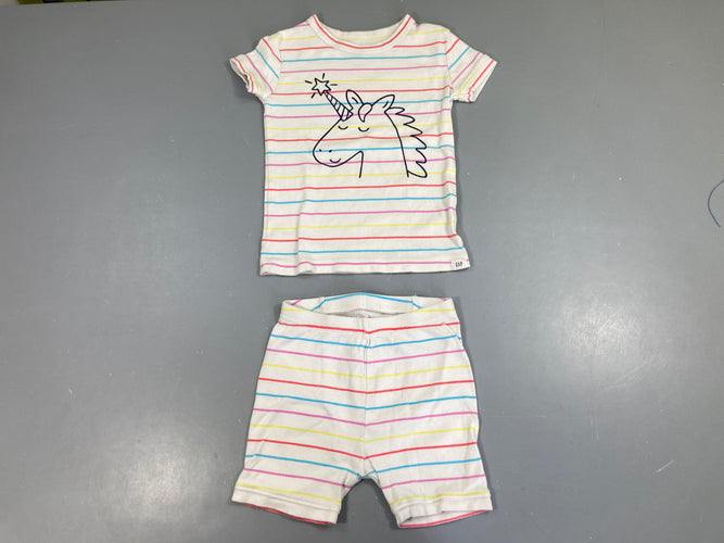 Pyjashort 2pcs jersey blanc rayé licorne, légèrement bouloché, moins cher chez Petit Kiwi