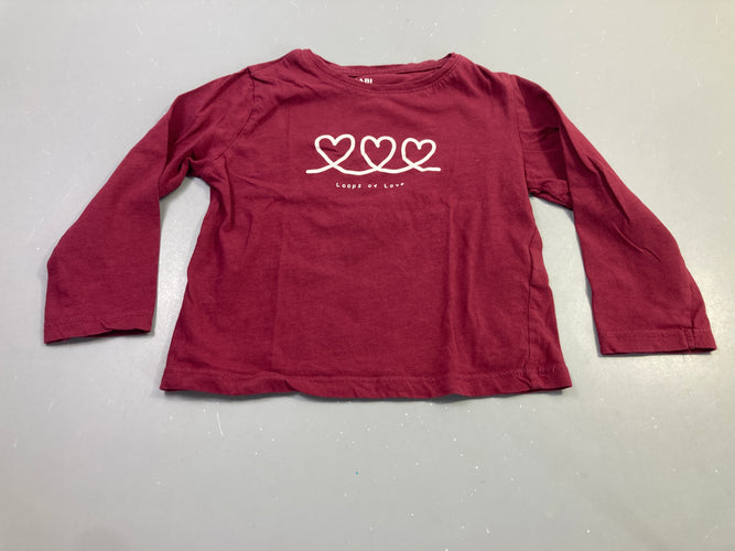 T-shirt m.l bordeaux coeurs loops of love, moins cher chez Petit Kiwi