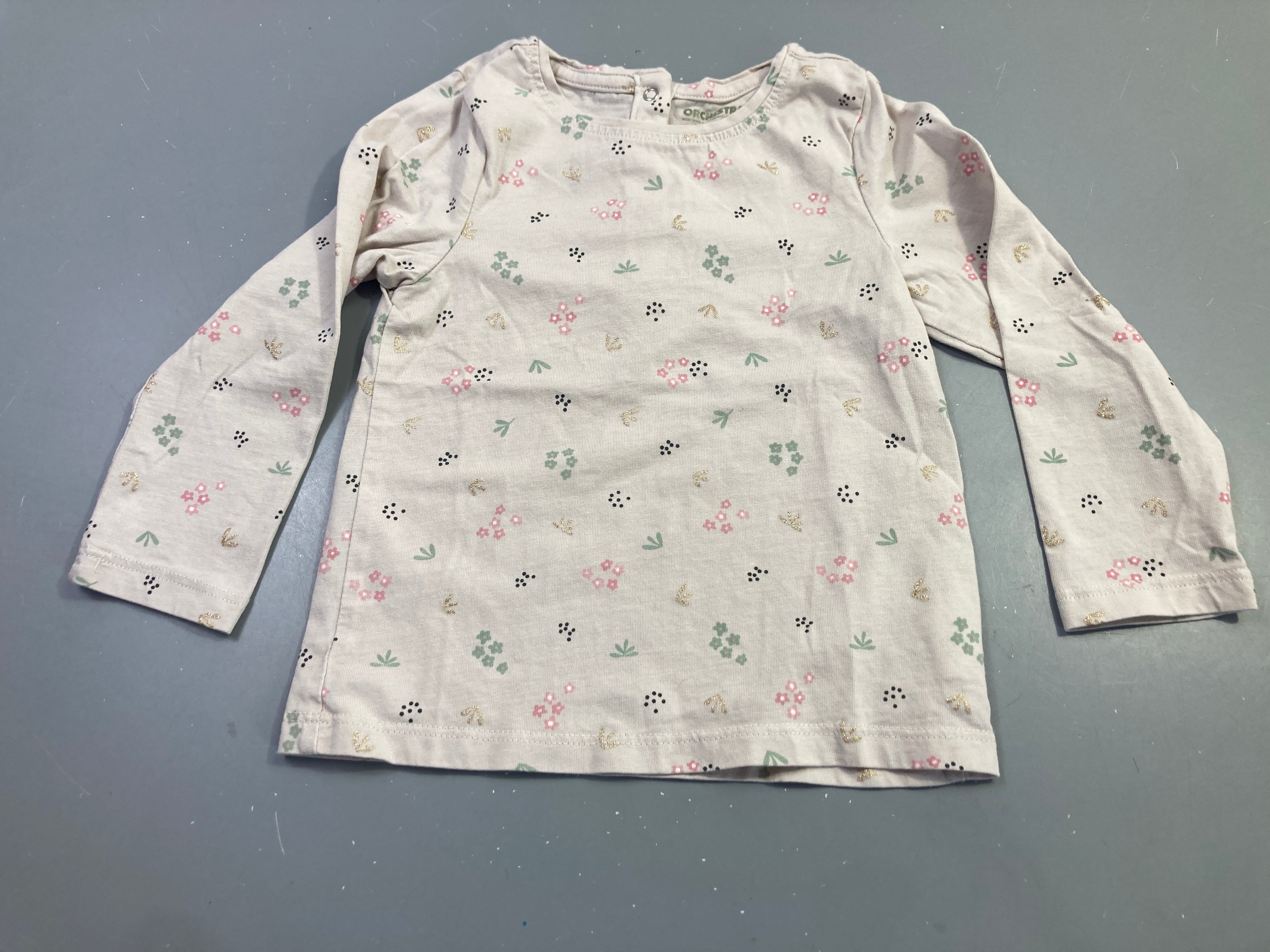 T-shirt m.l ros flammé fleurs pailletées