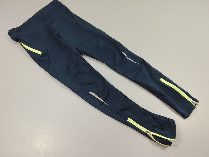 Legging de running  Kalenji bleu marine et jaune. Pas de taille indiquée, estimée 9a, moins cher chez Petit Kiwi