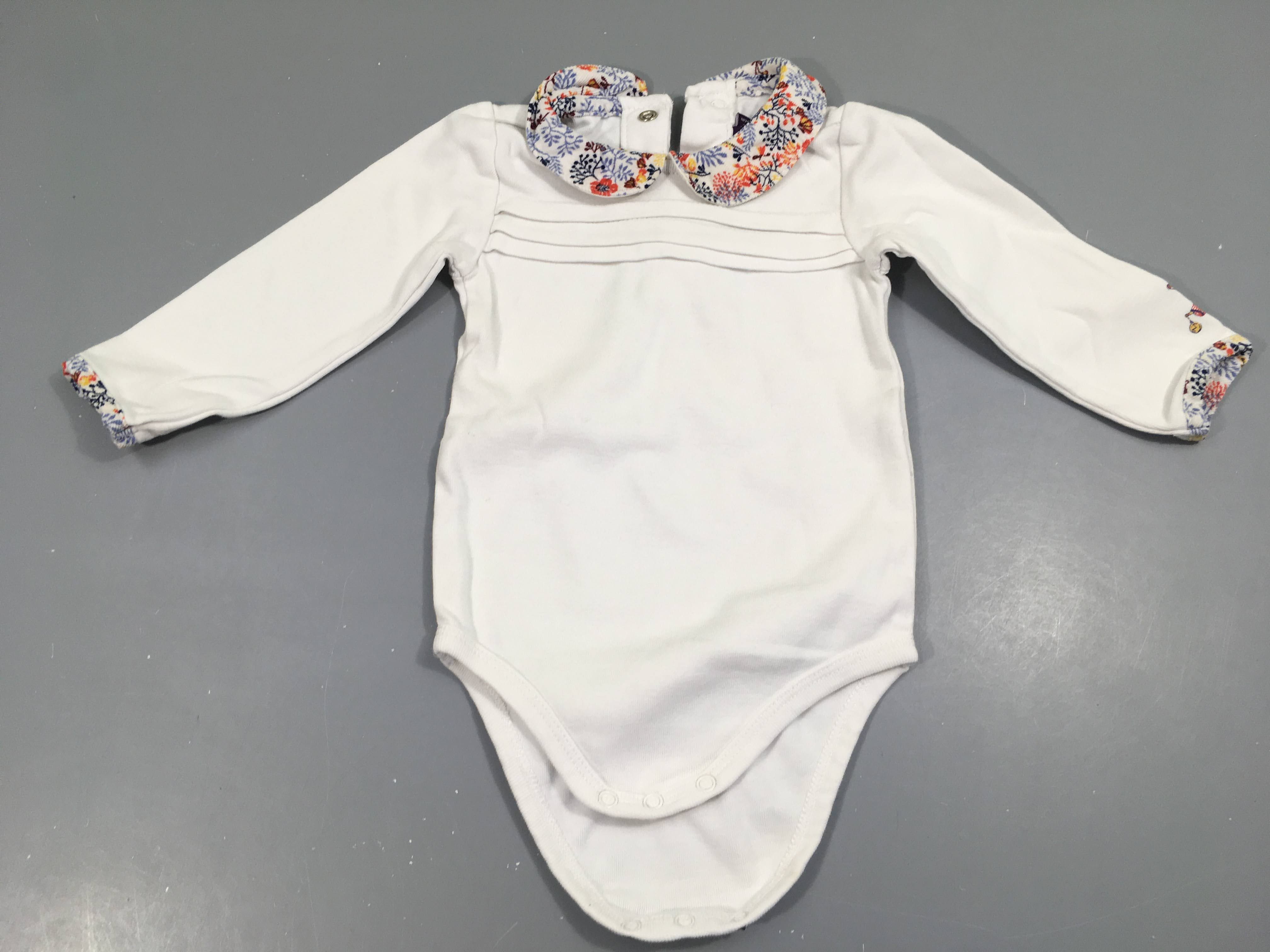 Body m.l blanc, col claudine velours à fleurs