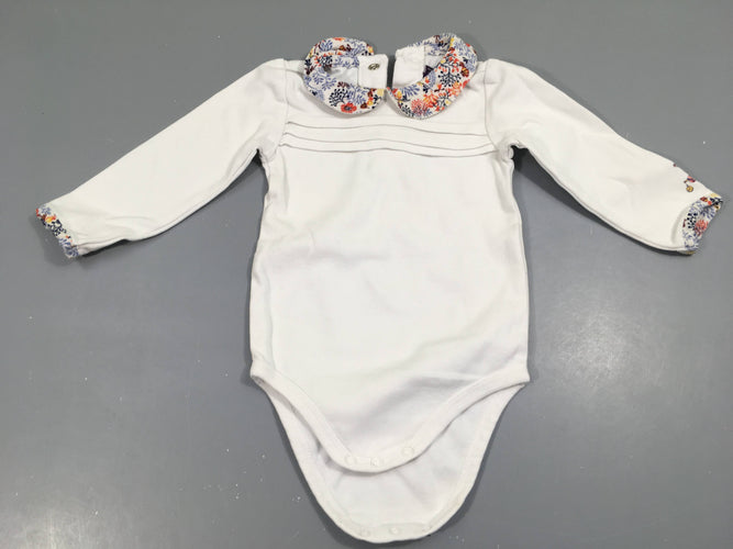 Body m.l blanc, col claudine velours à fleurs, moins cher chez Petit Kiwi