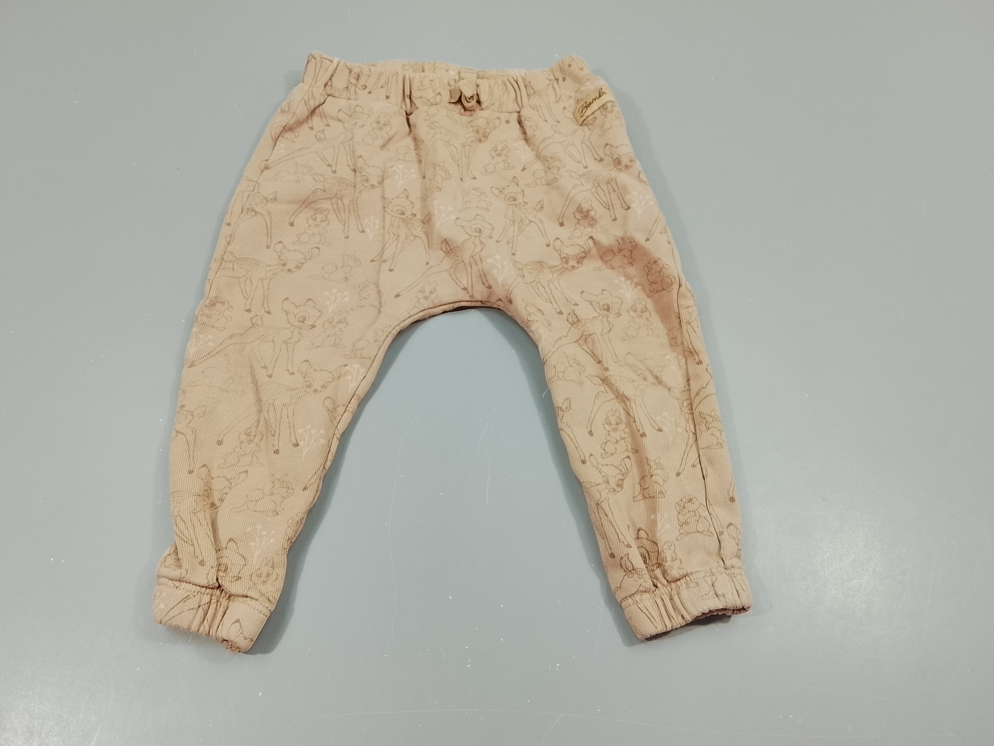 Pantalon sarouel molleton  taille et chevilles élastiques vieux rose, motifs Bambi