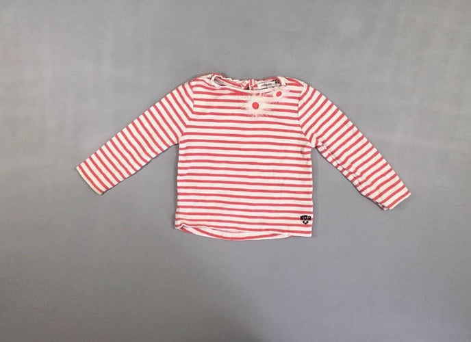T-shirt m.l blanc flammé rayé rose fleurs tulle, moins cher chez Petit Kiwi