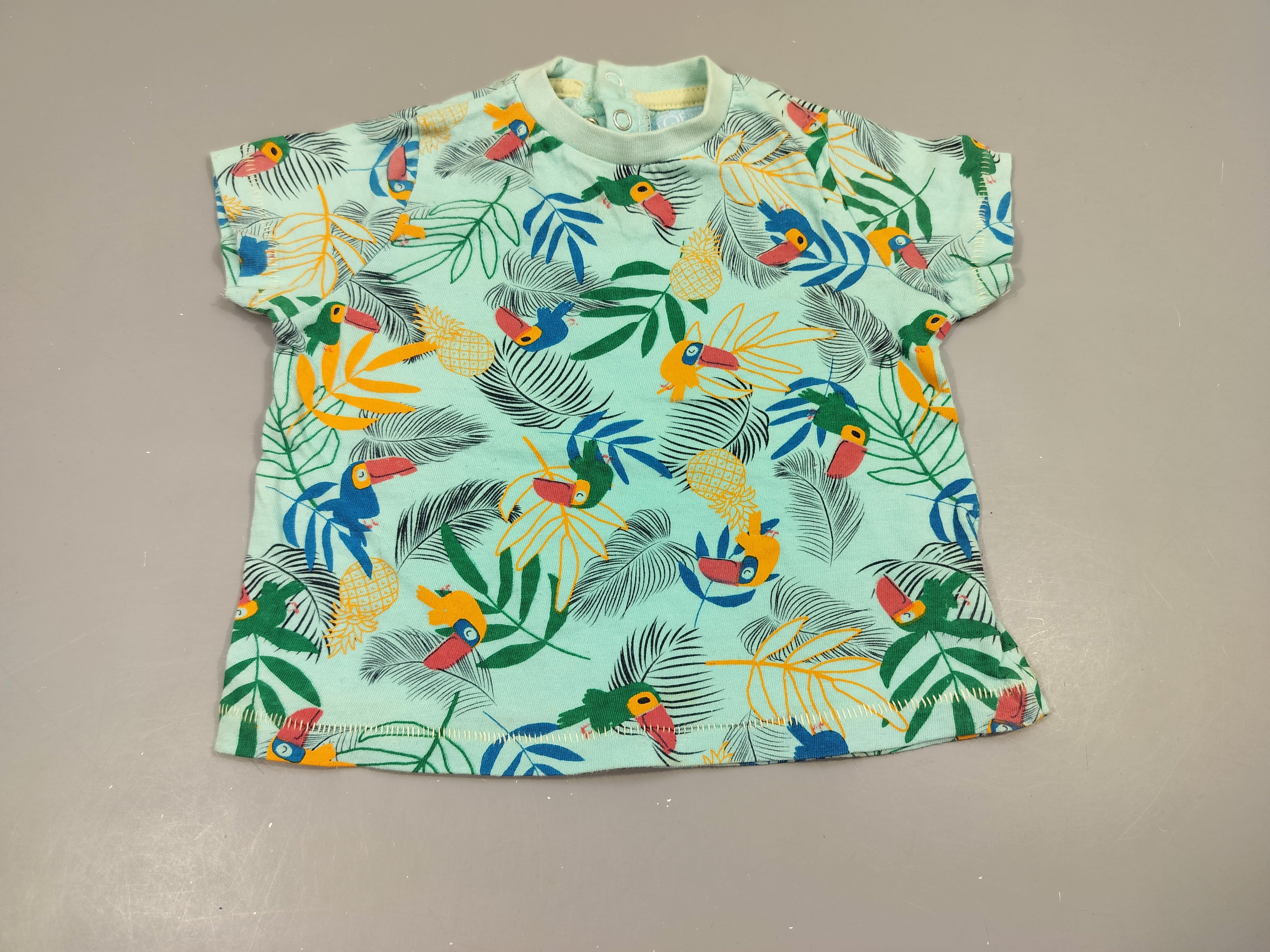 T-shirt m.c jersey bleu motifs toucans, ananas,...100% coton