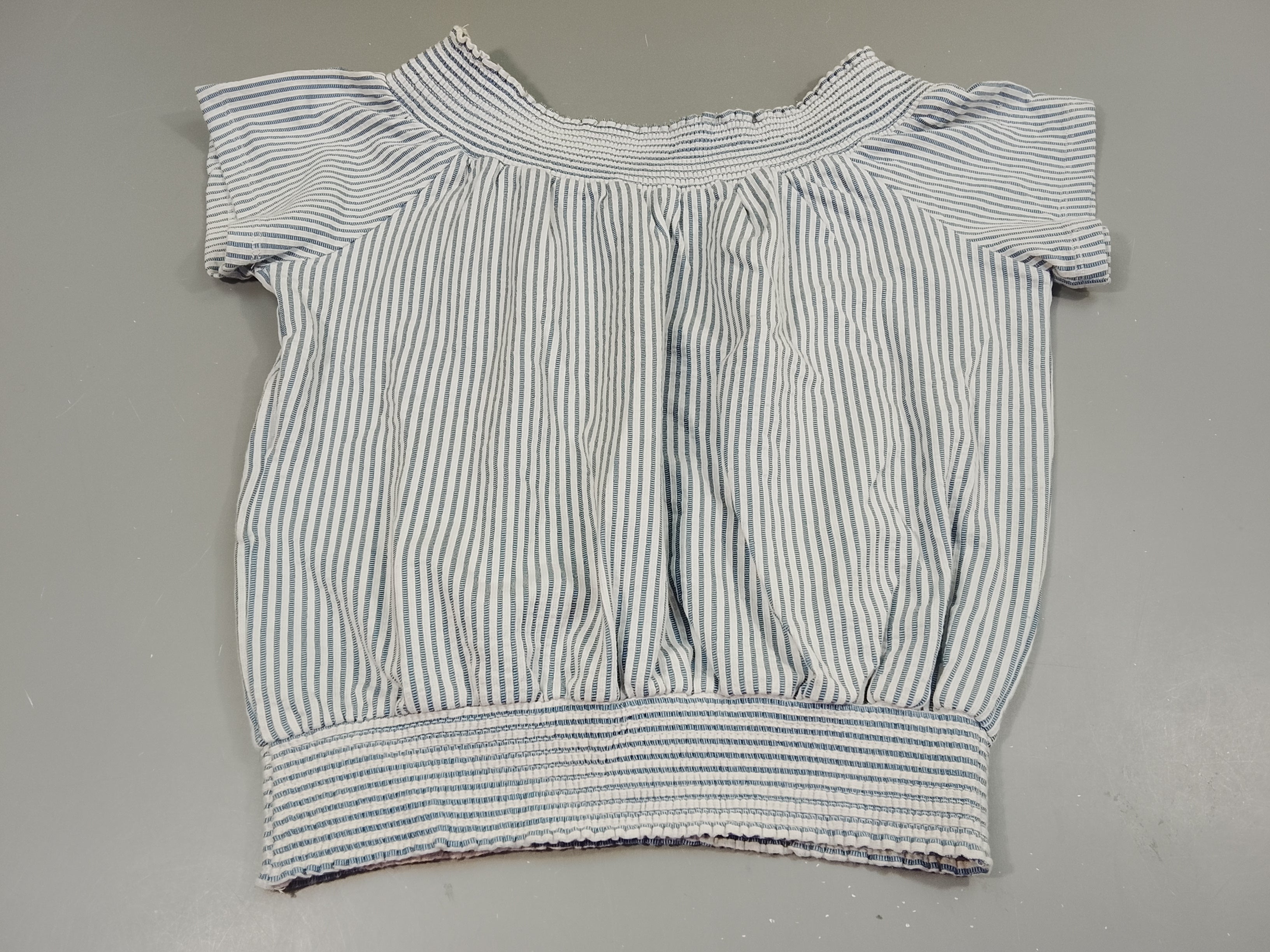 Blouse m.c rayée blanc , bleu, col et taille élastique