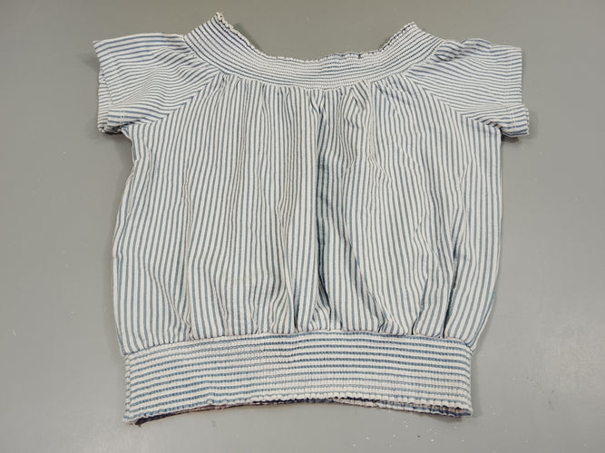 Blouse m.c rayée blanc , bleu, col et taille élastique, moins cher chez Petit Kiwi