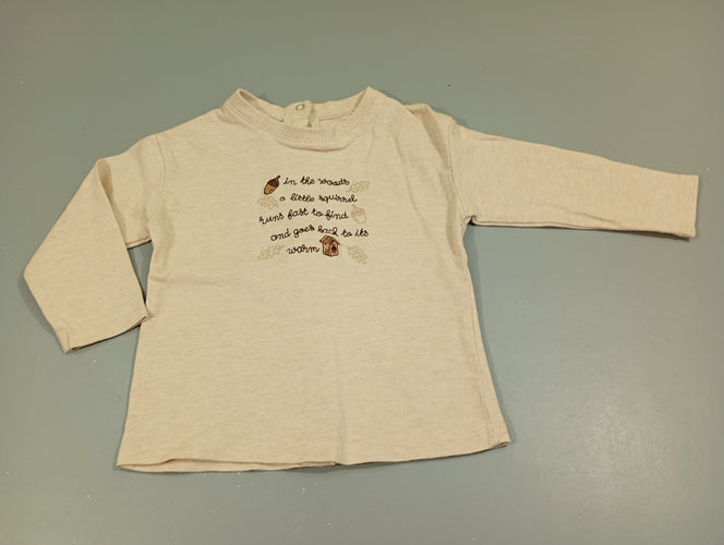 T-shirt m.l beige clair "in the woods a little ...", pressions à l'arrière, moins cher chez Petit Kiwi
