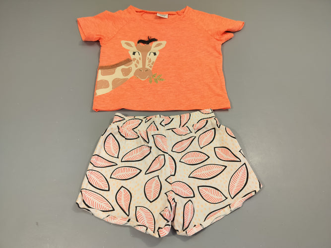 Pyjama 2pcs jersey orange girafe + Short blanc motifs feuilles, moins cher chez Petit Kiwi