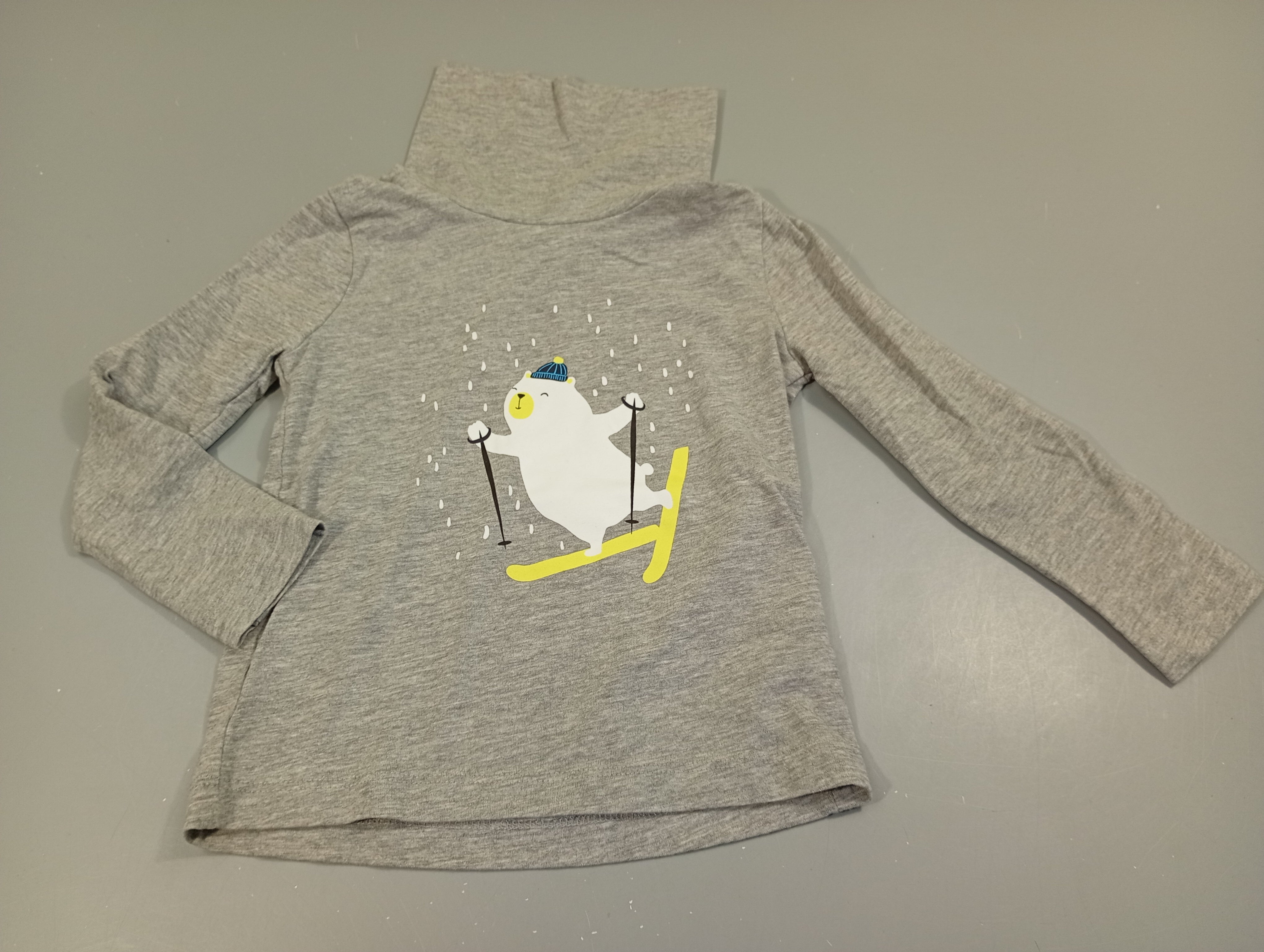 T-shirt m.l col roulé gris  flammé , ours blanc sky