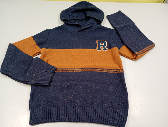 Pull à capuche bleu marine/ brun "R", moins cher chez Petit Kiwi