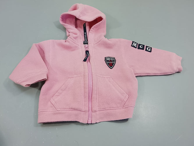 Sweat zippéà capuche  rose  "MCG", très légèrement bouloché, moins cher chez Petit Kiwi
