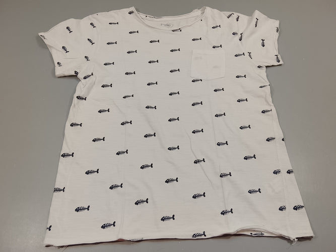 T-shirt m.c blanc flammé , arrêtes de poissons bleu marine, moins cher chez Petit Kiwi