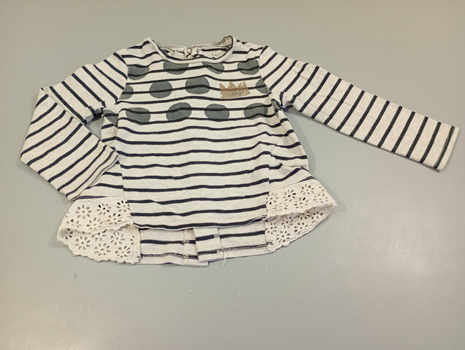 T-shirt m.l gris clair flammé rayé noir à pois, moins cher chez Petit Kiwi