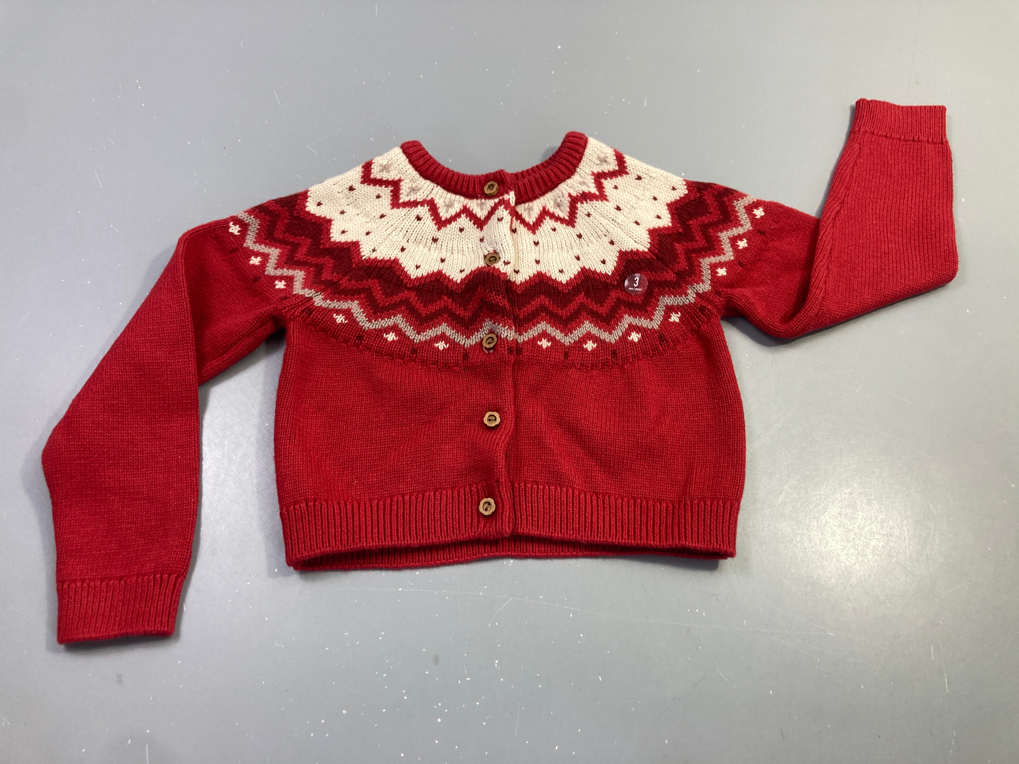 Gilet rouge jacquard motif nordique, état neuf