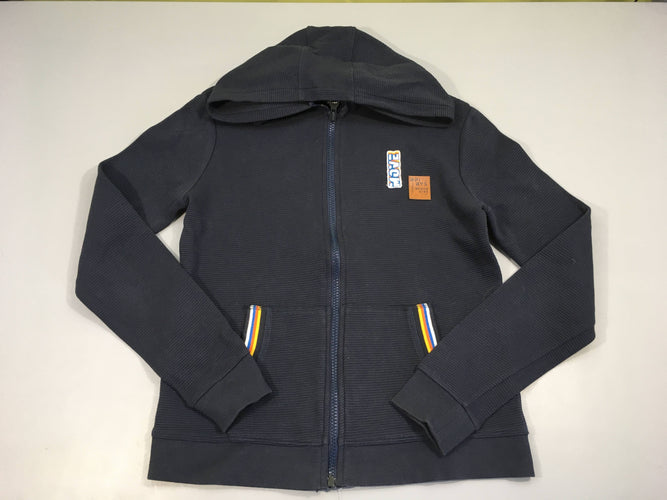 Sweat zippé à capuche bleu foncé côtelé move, moins cher chez Petit Kiwi