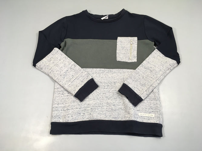 Sweat bleu foncé/gris chiné poche, moins cher chez Petit Kiwi