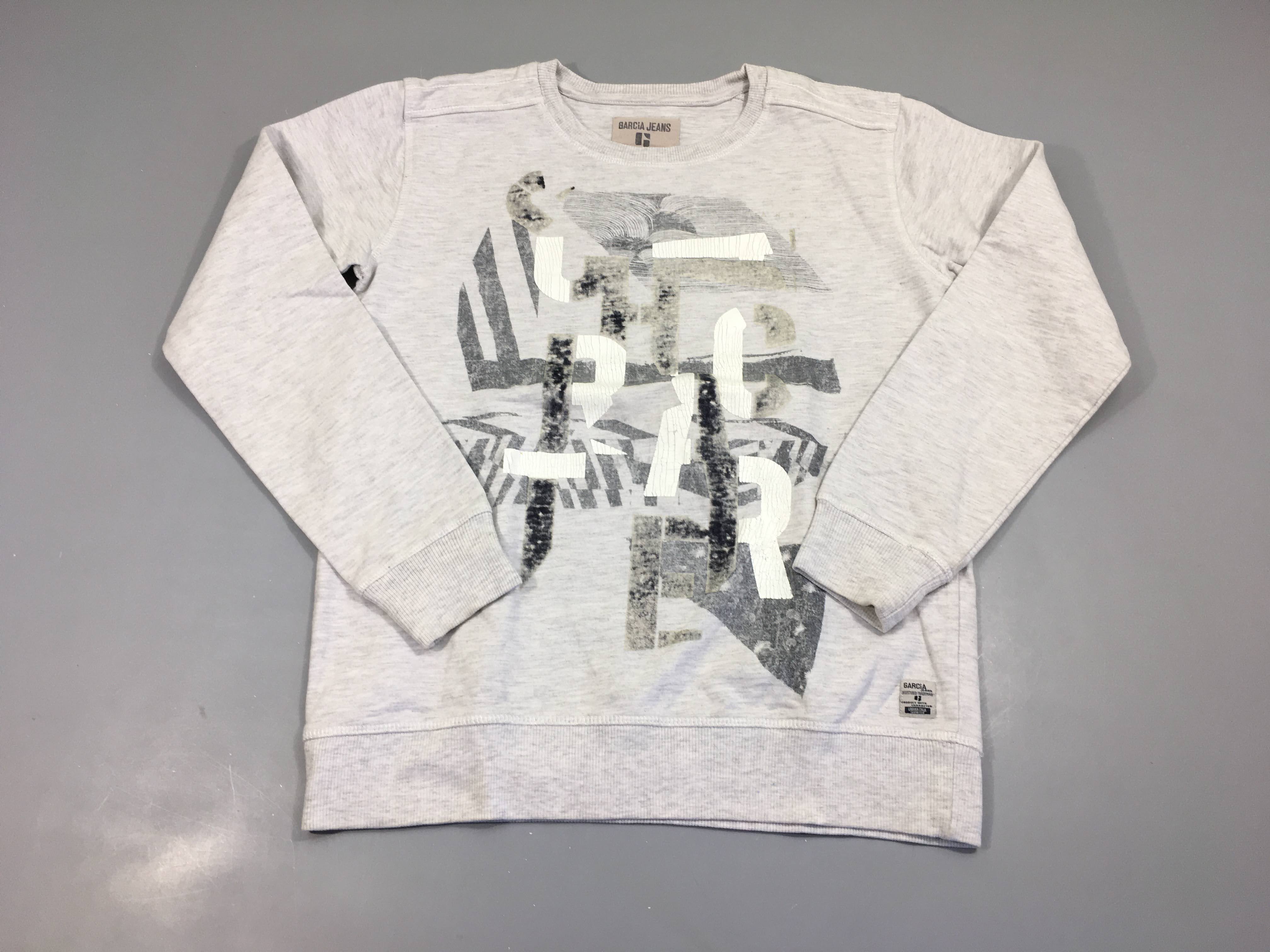 Sweat gris clair chiné flocage abimé