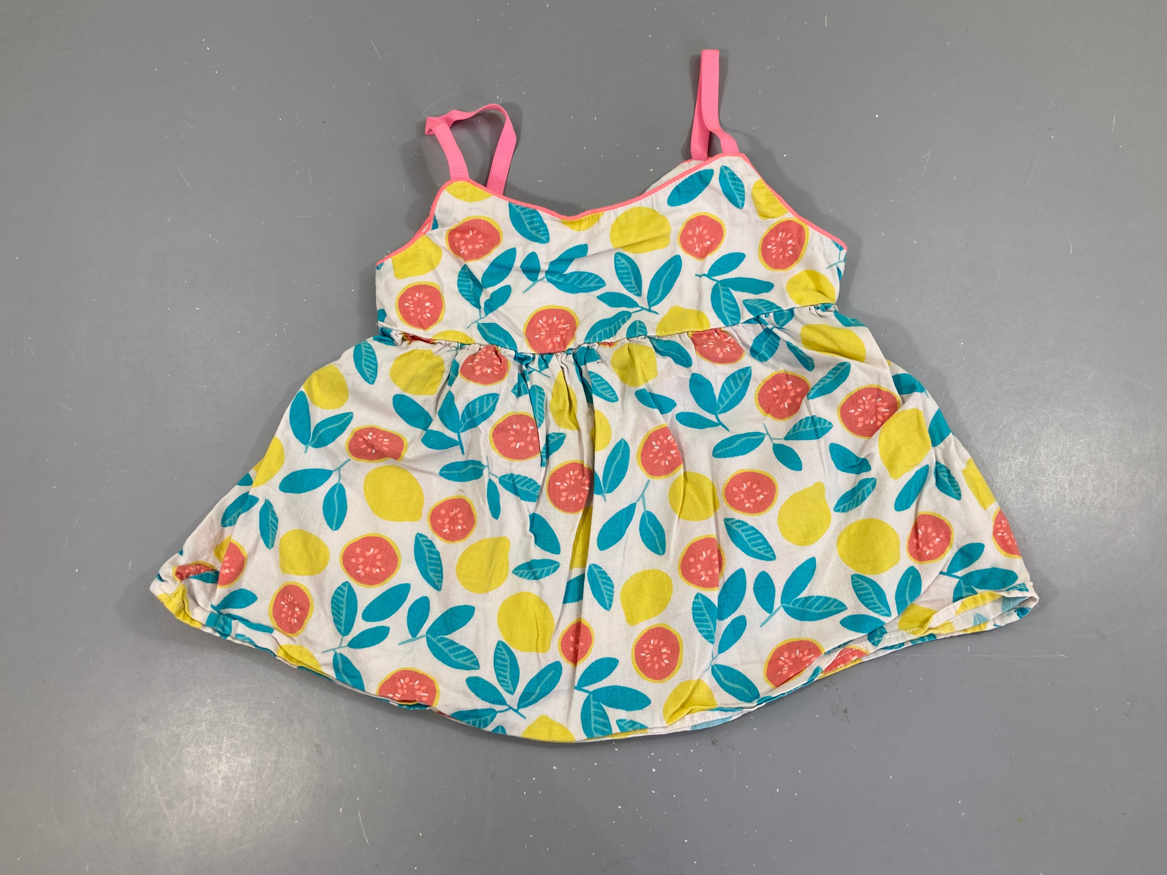 Blouse fines bretelles blanc citrons feuillage bleu