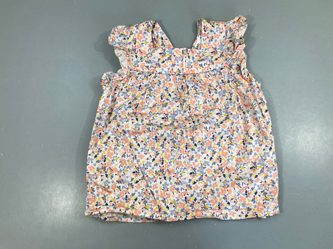 Blouse m.c blanche fleurie bleu/rose/jaune, moins cher chez Petit Kiwi