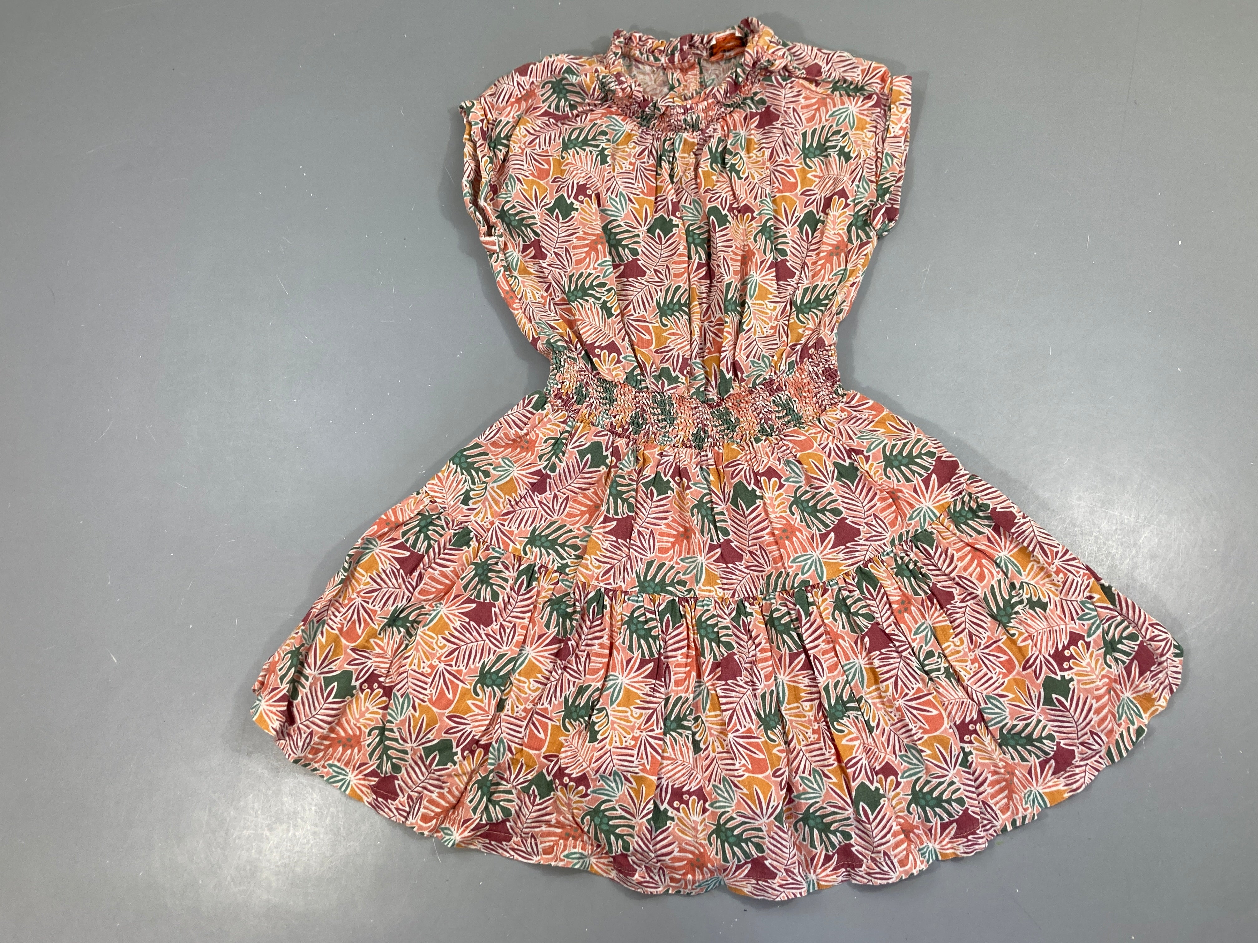 Robe m.c feuillage orange/vert/rouge/jaune