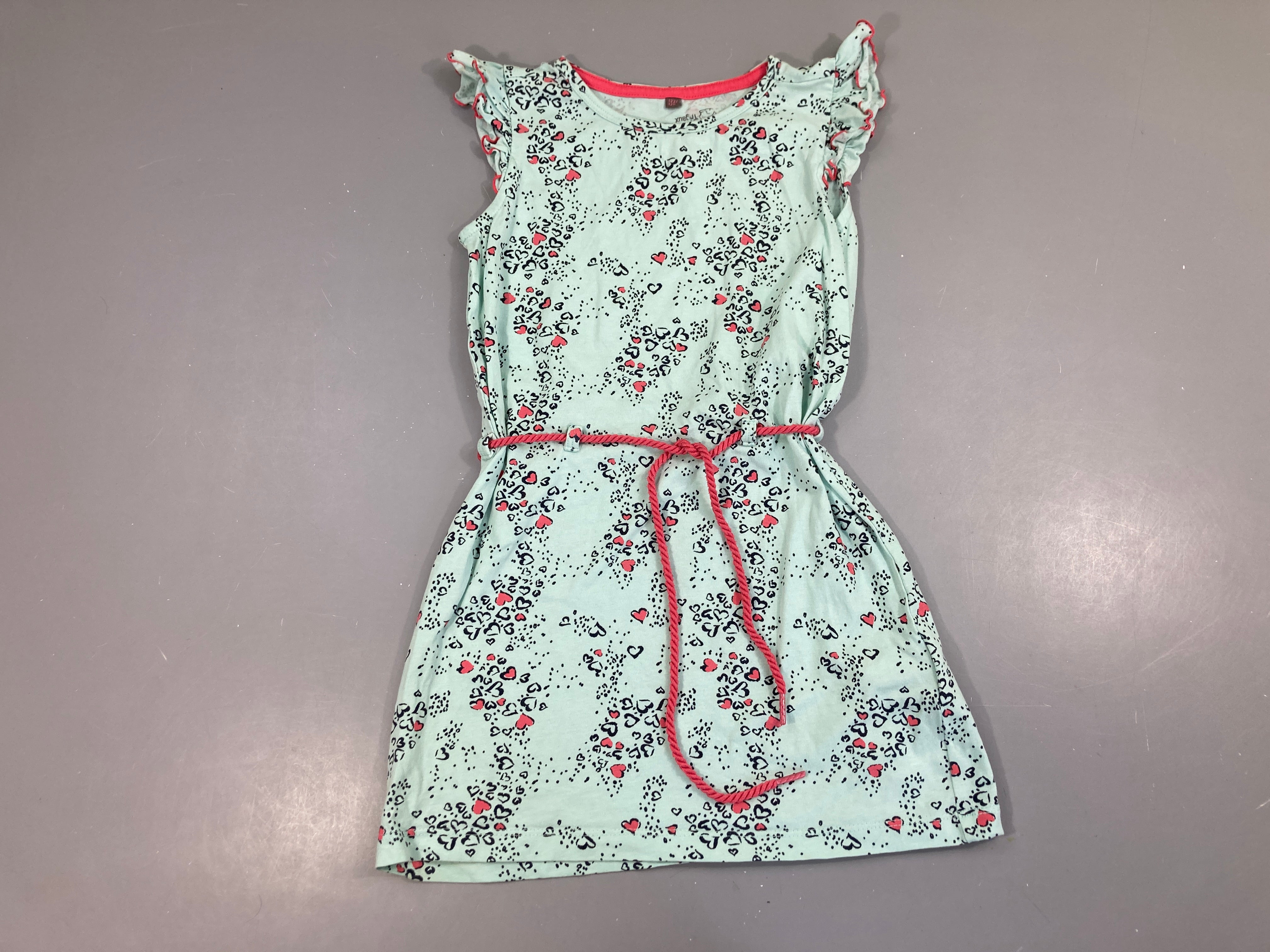 Robe m.c jersey bleu clair coeurs ceinture tressée