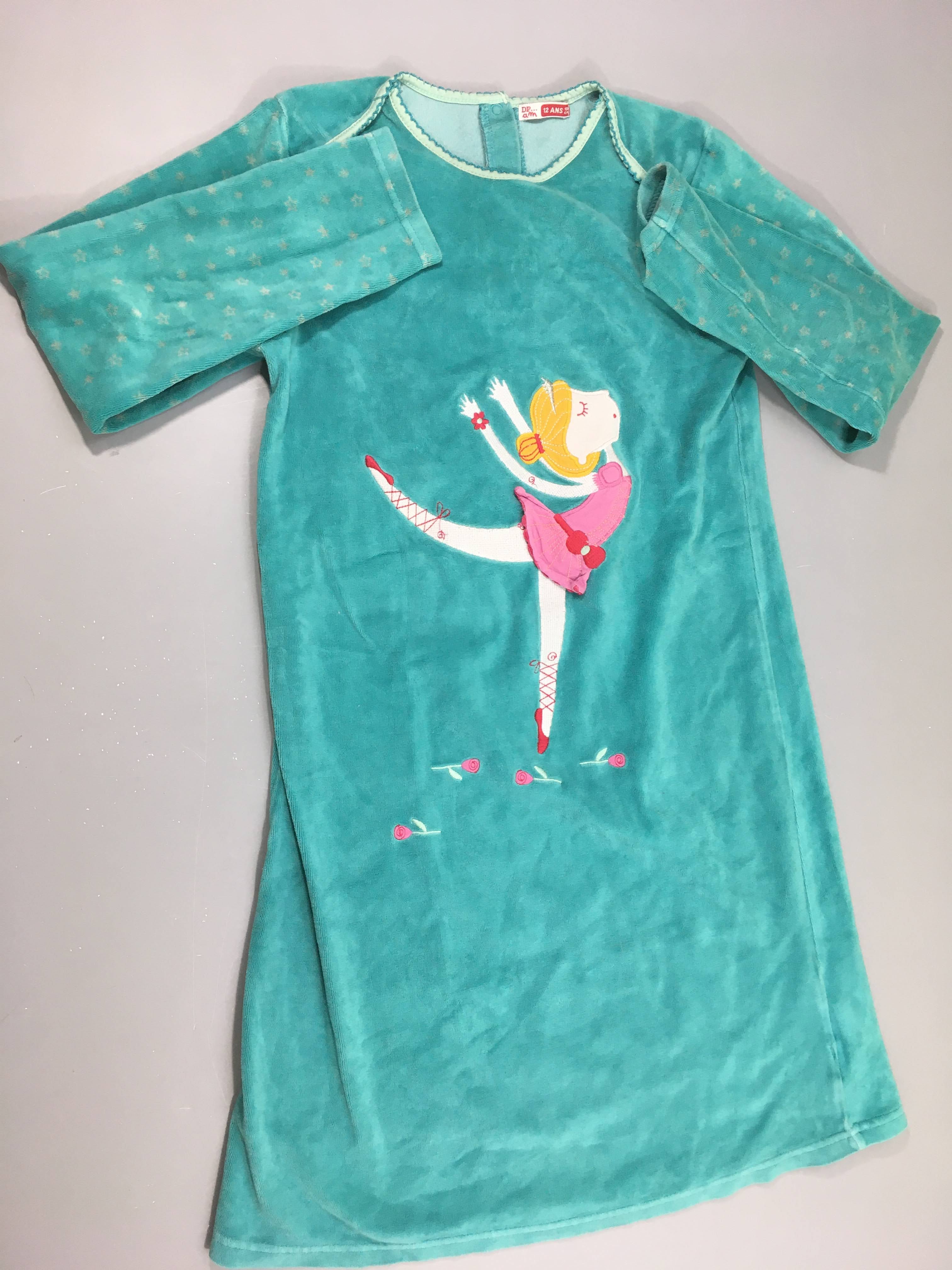 Robe de nuit m.l velours turquoise danseuse