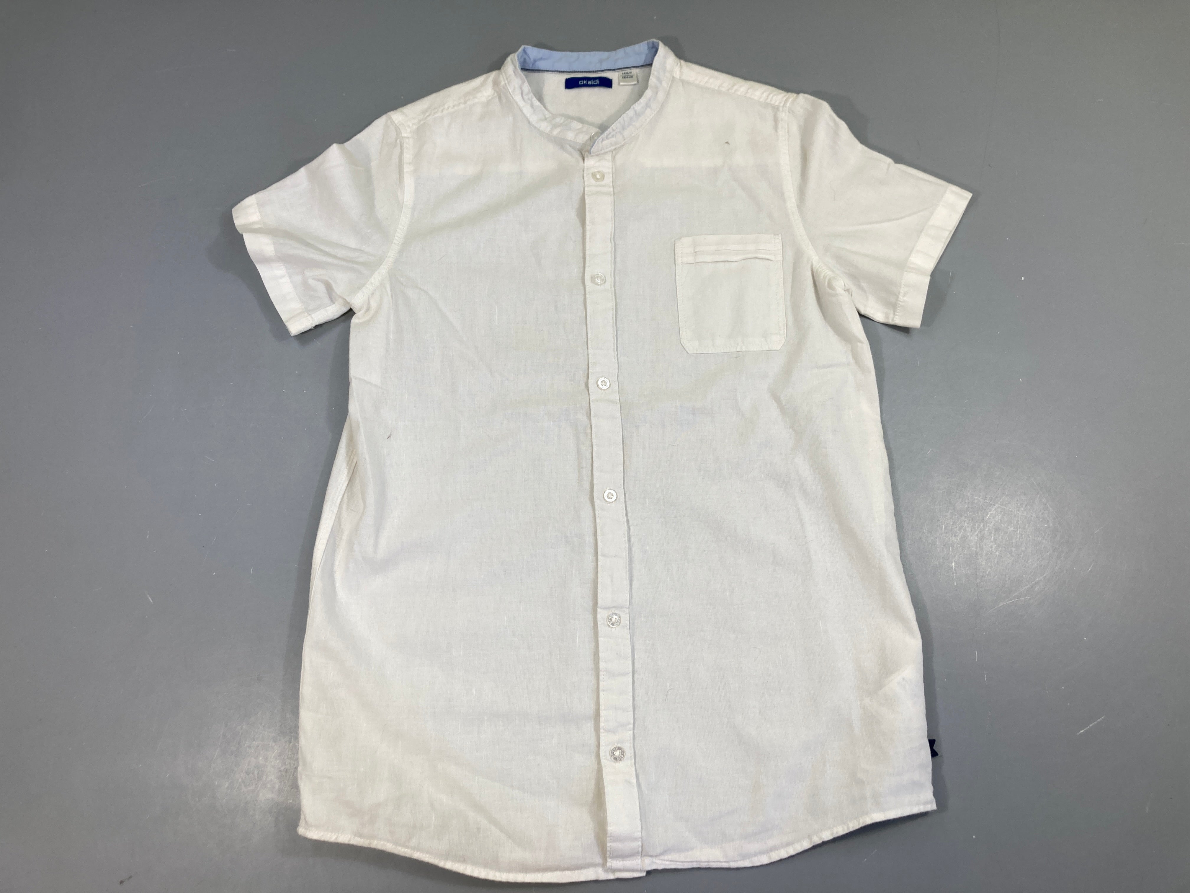 Chemise m.c blanche 71%coton 29%Lin col mao